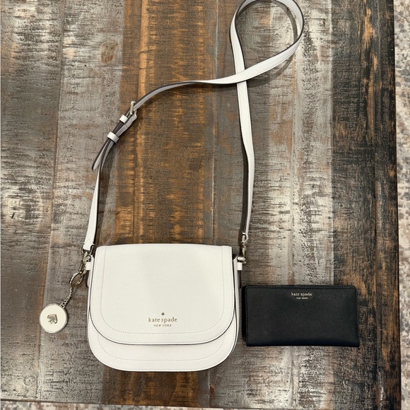 kate spade Handbags - Kate Spade White and Black Crossbody Bag and Wallet Set Add On Key Chain